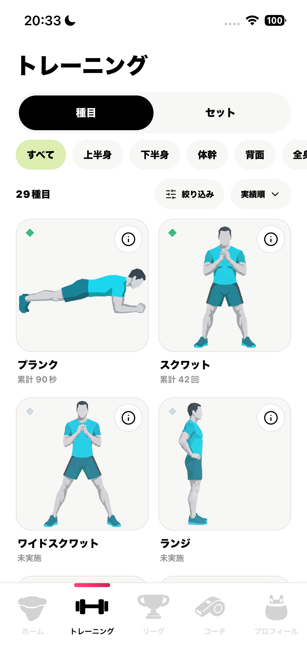 Fitletトレーニング。29種目の一覧